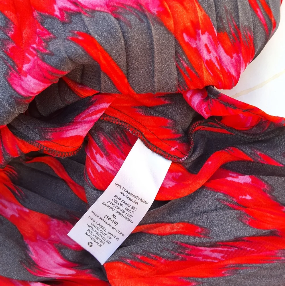 Scoop Plus Size 16/18 Red Black Ikat Midi Dress Belted Boho Long Sleeve - Picture 5 of 11